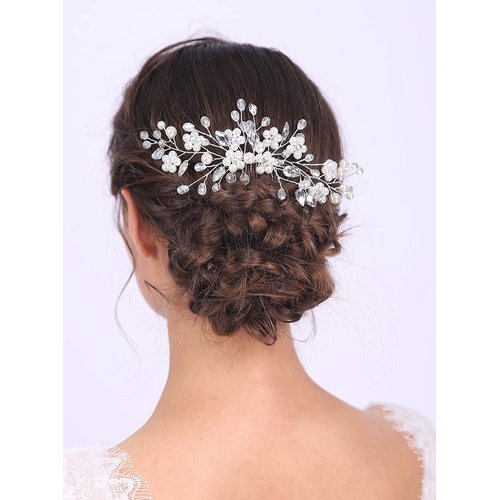 Anglacesmade Bridal Hair Comb Crystal and Pearl Wedding Comb Hair Vine Branch Wedding Hair Accessories for Women and Girls (Gold)