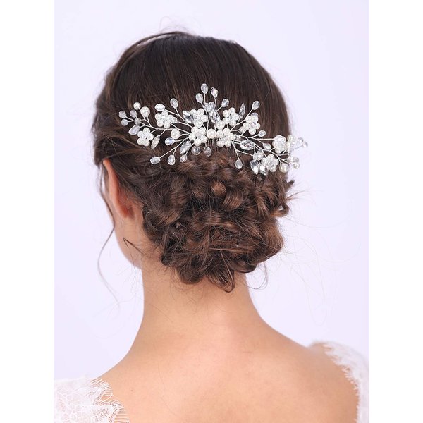 Anglacesmade Bridal Hair Comb Crystal and Pearl Wedding Comb Hair Vine Branch Wedding Hair Accessories for Women and Girls (Gold)