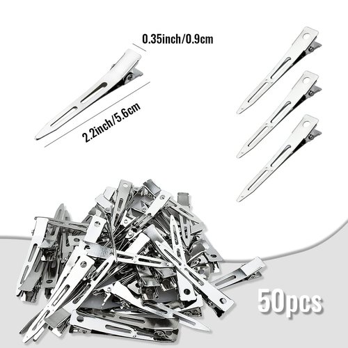 Tenalleys 50 Pcs Silver Metal Duck Bill Hair Clips for Women - Hair Styling, Hair Coloring, Bows DIY, Hair Extensions, Salon - 2.2Inch