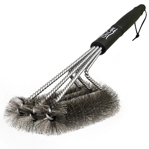 iDoCare 18" Wire Grill Brush - Safe Stainless Steel Brushes 3 in 1 Bristles - BBQ Grill Cleaning Brush for Weber Gas, Charcoal, Porcelain, Cast Iron & All Grilling Grates Accessories Gift