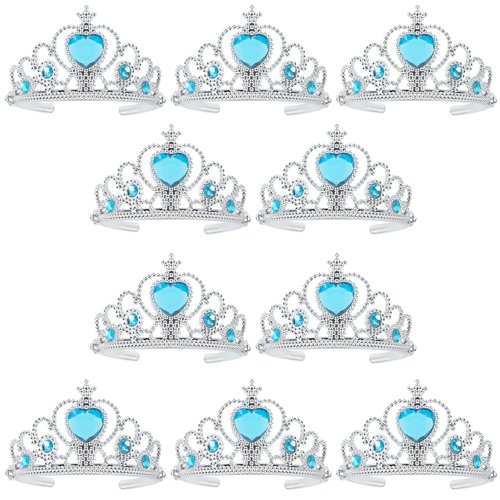 XiangGuanQianYing Princess Dress Up Crowns and Tiaras for Child from 3 Years Up Party Favors Blue Tiara Plastic Silver Tiara(10 Pack) (Sky Blue)