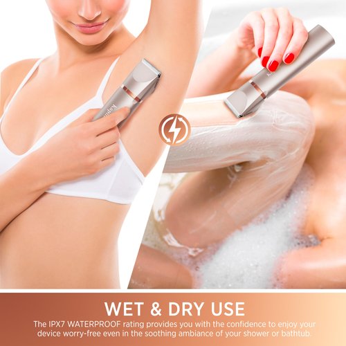 Kaphio Electric Bikini Trimer Shaver Women: 2 in 1 IPX7 Waterproof Wet & Dry Use Body Hair Trimmer and Facial Hair Remover - Rechargeable Hair Removal Kit for Bikini Underarm Leg Arm Body Face
