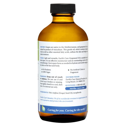 Earth’s Care Grapeseed Oil - Natural Expeller Pressed Grapeseed Oil for Skin and Hair - Lightweight Body Oil for Dry Skin, Glass Bottle, 8 FL. OZ.