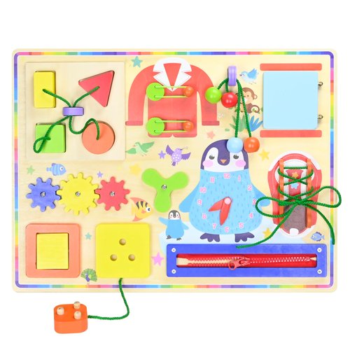 MICKYU Wooden Montessori Busy Board for Toddlers, Autism Sensory Travel Toys Preschool Learning Toys Gifts for Boys and Girls