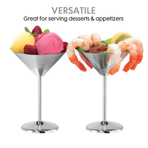 Oggi Stainless Steel Martini Glasses - 8oz, Set of 2 - Unbreakable Martini Glasses, Ideal Outdoor Martini Glasses for Boating, RV, Parties, Stylish Cocktail Glasses & Martini Glass Gift Set
