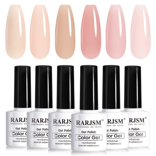 RARJSM Icy Jelly Gel Nail Polish Set of 6 Translucent Colors,Sheer Rose Nude Skintone Gel Polish ...