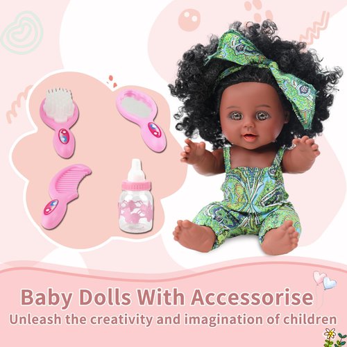 TUSALMO 10 INCH Black Baby Doll Toy with Accessories - African American Baby Dolls in Gift Box - Ideal Holiday, Christmas, Birthday Gift for 3 Year Old Girls - Soft Body Black Dolls for Toddlers