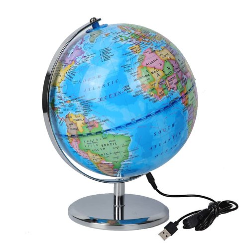 Guibell 8.15 Inch World Globe World Map Rotating Bracket with LED Lights Educational Globe Office Desktop Decoration