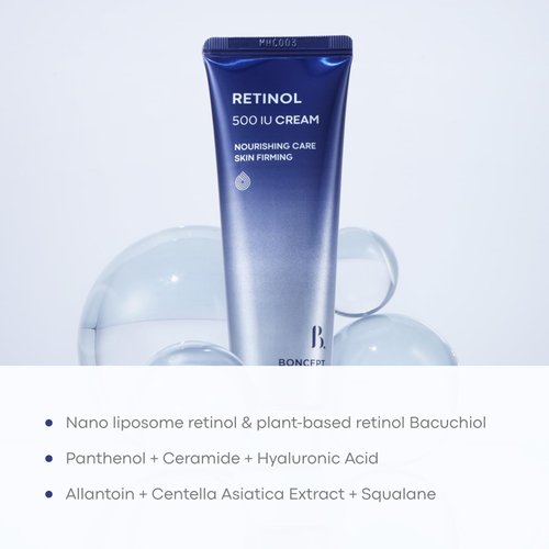 BONCEPT Retinol 500 IU Cream – Wrinkle & Fine Line Care, Lifting & Firming, Hydrating Face Cream with Retinol & Bakuchiol – Gentle Daily Skincare for Sensitive Skin, K-Beauty, 1.69 fl. oz. 50ml