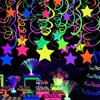 56 Pieces Rainbow Hanging Swirl Decorations Neon Swirl Streamers UV Neon Garland Ceiling Decorations Glow in The Dark Neon Party Supplies and Decorations Black Light Party Kit for Birthday Wedding