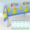 GZBJMYGS Duck Happy Birthday Tablecloth Duck Animal Party Plastic Supplies Animal Theme Baby Shower Boys Girls Blue Birthday Party Supplies Party Picnic Camping Plastic Table Cover Decorations