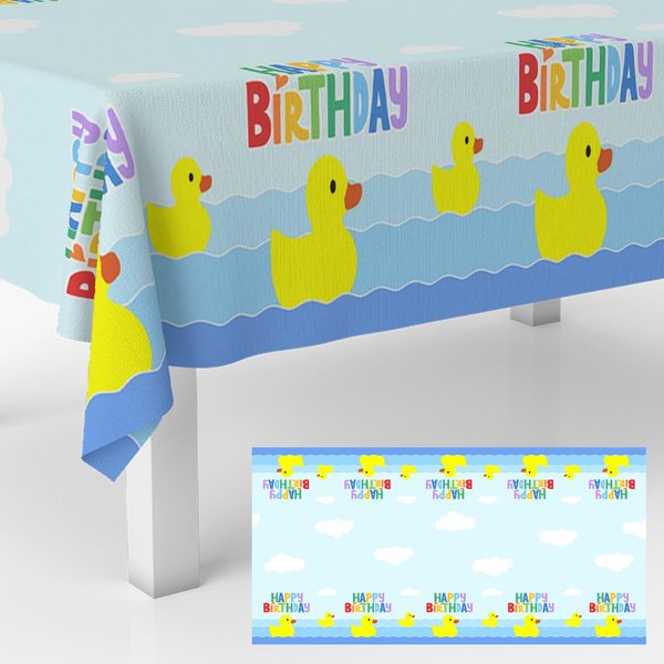 GZBJMYGS Duck Happy Birthday Tablecloth Duck Animal Party Plastic Supplies Animal Theme Baby Shower Boys Girls Blue Birthday Party Supplies Party Picnic Camping Plastic Table Cover Decorations