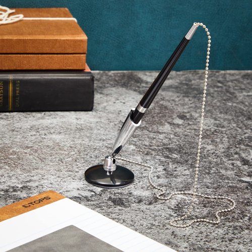 Juvale 3 Pack Desk Pen with Chain - Adhesive Security Pen Holder - 26" Long Chain for Business Counter, Front Desk, Reception, Bank, Hotel (0.5mm Black Ballpoint Pen)