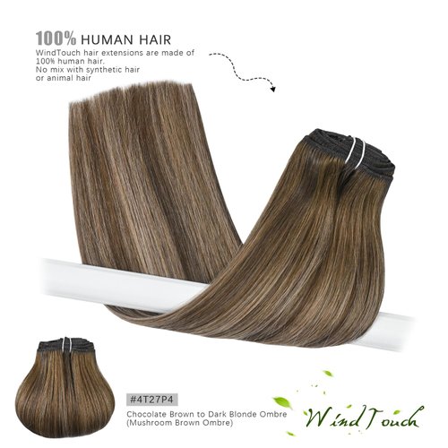 WindTouch Clip in Hair Extensions Human Hair Extensions Clip in Extensions Balayage Medium Brown to Caramel Blonde Hair Extensions Real Human Hair 16Inch 7Pcs 120g Hair Extensions Clip Ins