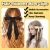 12Pcs Hair Ribbons Bow Clips for Women, FHDUSRYO Silky Satin Hair Bows Hair Clip, Slide Metal Clips with Long Tail, Solid Color French Barrette, BowKnot Hair Accessories for Girls Lolita Party Gift