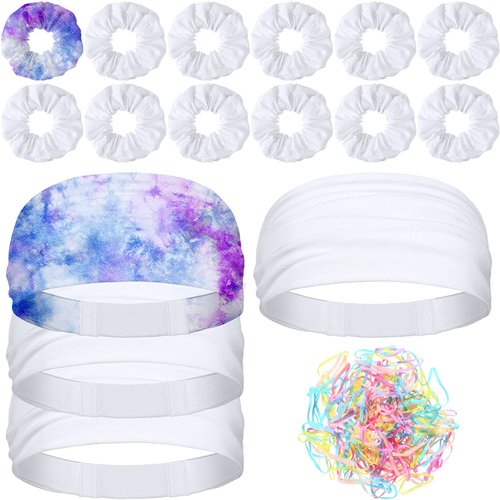 Waydress 17 Pcs White Cotton Scrunchies for Tie Dye: 12 Scrunchies, 4 Headbands, and Small Candy Colors Elastic Hair Rubber Bands for Women and Girls