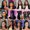 16 Inch Straight Human Hair Wigs 13×4 Straight Lace Front Wigs 220 Density Double Drawn Blunt Cut Long Bob Wig for Black Women Pre Plucked Bleached Knot Brazilian Hair HD Transparent Lace Frontal Wig