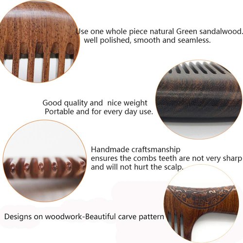 Sitronugras Wooden Comb Natural Handmade Comb, Fine Tooth Sandalwood Comb for Wavy hair,Thick hair, Thin hair, Straight hair, No Static No Snag Reduce Tangle Combs for Men Women Kids,Wooden Hair Comb with Handle (Auspicious carve patterns)