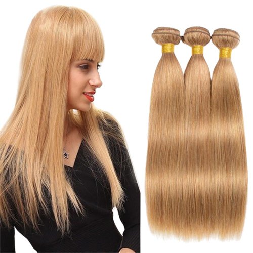 Color 27 Bundles Human Hair Honey Blonde Straight Human Hair Bundles 10 12 14 inch Double Weft #27 Straight Bundles Human Hair Blonde Bundles Brazilia Virgin Remy Hair Extensions