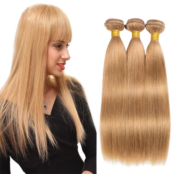 Color 27 Bundles Human Hair Honey Blonde Straight Human Hair Bundles 10 12 14 inch Double Weft #27 Straight Bundles Human Hair Blonde Bundles Brazilia Virgin Remy Hair Extensions