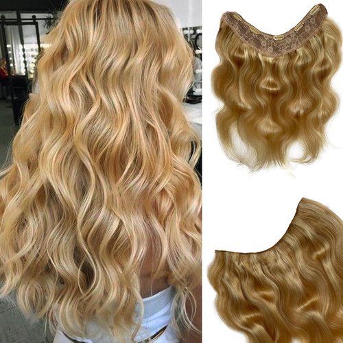 Clip in Hair Extensions Real Human Hair,Body Wave Highlight Blonde Clip In Extensions Double Weft One Pieces with 5 Clips Seamless Invisible Clip in Human Hair Extensions Full Head for Women 16" 80G