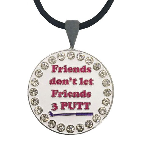 Giggle Golf Bling Golf Ball Marker With A Magnetic Pendant Necklace for Women (Friends Don't Let Friends 3 Putt)