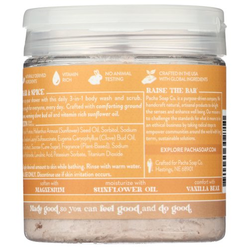 Pacha Sugar & Spice Whipped Soap & Scrub, Luxurious Body Wash and Scrub for a Nourishing & Relaxing Head to Toe Cleanse, 8 oz