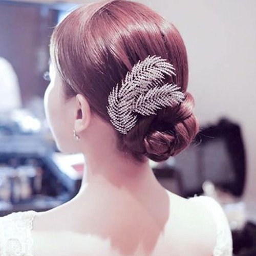 Salliy Wedding Hair Comb Gold Leaf Bridal Hair Piece Silver Rhinestone Hair Accessories for Women and Girls (E)