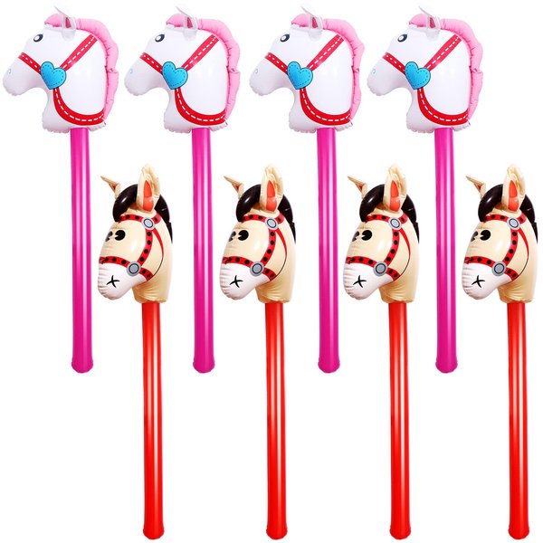 OBANGONG 8 Pcs Inflatable Stick Horse Inflatable Horse Head Stick Balloon Funny Stick Horse Toy for Kids Inflatable Horse on a Stick for Western Cowboy Pony Horse Baby Shower Cowboy Party Supplies