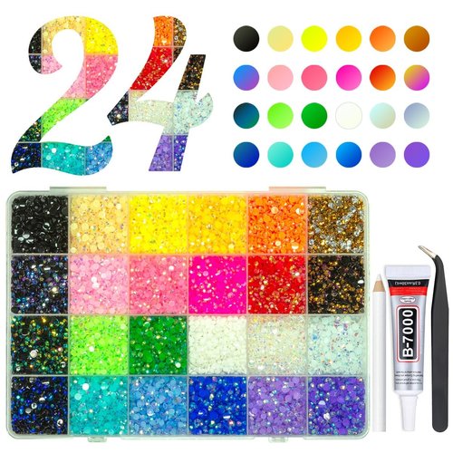 qiipii 20000PCS 24 Color Jelly Resin Rhinestones Bulk 3mm 4mm Flatback Stones Rainbow Colorful Resin Non-Hotfix AB Gems Diamonds for Nails Eyes Face Makeup Crafting Tumblers Mugs DIY Crafts Decoration