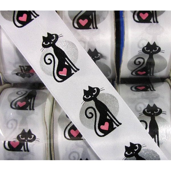 3 Yards Sassy Kitty Cat Pet Black Pink Silver Satin Ribbon 1 1/2''W