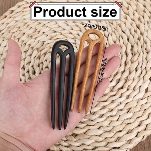 Wooden Hair Fork, 2 Pcs Ebony Sandalwood French Hair Pin Handmade Carved Hair Sticks for Buns Vintage Hair Styling Tool for Women Girls Chignon Updo Hair Accessories
