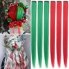 Christmas Colored Hair Extensions, 6Pcs 21 in Red Green Long Straight Hairpieces Clip in Synthetic for Kids Girls Women Christmas Party Supplies
