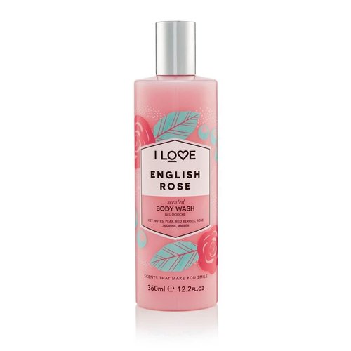 I LOVE English Rose Scented Body Wash - Moisturizing Body Wash and Foaming Bubble Bath - Rose, Amber, and Jasmine Fragrance - 12.7 oz