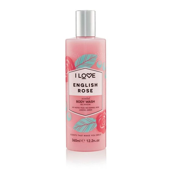 I LOVE English Rose Scented Body Wash - Moisturizing Body Wash and Foaming Bubble Bath - Rose, Amber, and Jasmine Fragrance - 12.7 oz