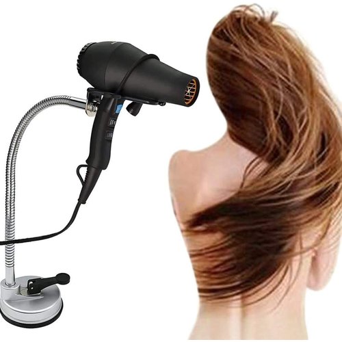 Hair Dryer Holder Stand, Stainless Steel 360 Degree Rotating Lazy Hair Dryer Stand with Suction Cup, Hands Free Blow Dryer Holder Countertop