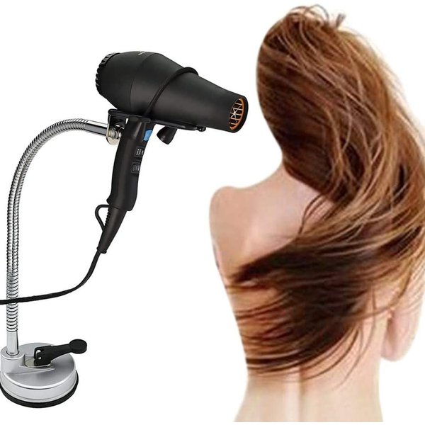 Hair Dryer Holder Stand, Stainless Steel 360 Degree Rotating Lazy Hair Dryer Stand with Suction Cup, Hands Free Blow Dryer Holder Countertop