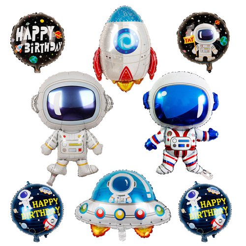 Space Balloons - 33 Inch Astronaut Foil Balloons, Mylar Airship Planet Rocket Galaxy Balloons, Outer Space Theme Birthday Decorations - Pack of 8