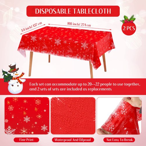 8 Pcs Christmas Tablecloth Rectangle -54 x 108 Inch Decorative Christmas Table Cover Winter Snowflakes Disposable Plastic Tablecloth For Christmas Table Decorations Xmas Home Party Decor (Snowflake)