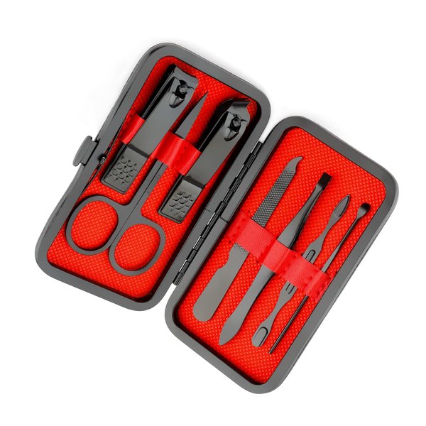 Stocking Stuffers Manicure Set Nail Clippers Nail Tools Pedicure Supplies Nail Clippers for Women Men Christmas Gifts Fingernail Toenail Clippers 8 in 1 Manicure Tools Black with Leather Travel Case