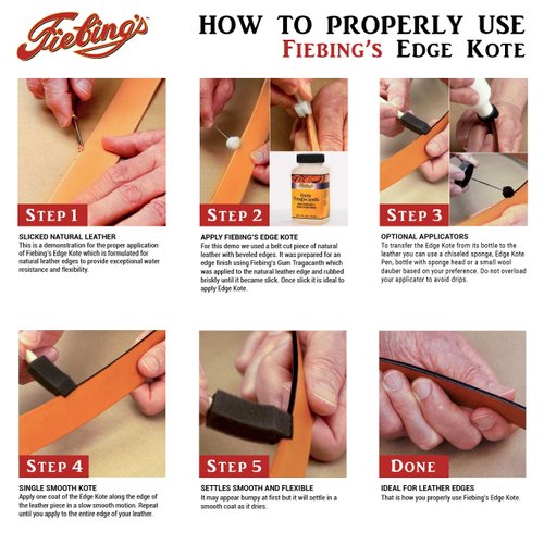 Fiebing's Edge Kote Brown Leather Paint (4oz) - Leather Edge Paint for Shoes, Furniture, Purses, Couches - Flexible, Water Resistant, Semi Gloss Color Coating Leather Dye to Protect Natural Edges