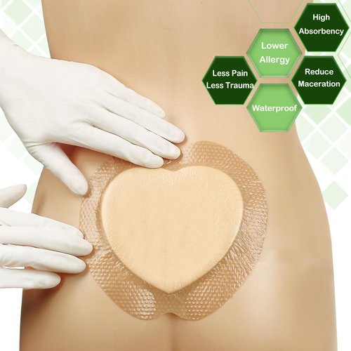 Sacrum Silicone Foam Dressing with Gentle Border for Sacral Ulcer, Pressure Ulcer, Butt Bed Sore, Size 7''x7''（4.9''x5.3''Pad) 5 Pack, High Absorbency Silicone Adhesive Wound Bandage by NeuHeils