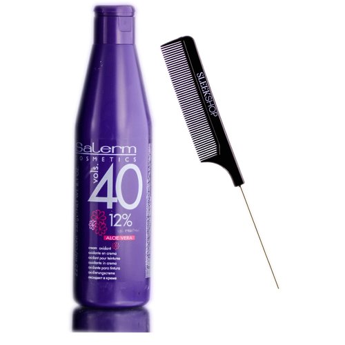 Salerm Cosmetics ALOE VERA Developer Cream Oxidant (w/Sleek Comb) Hydrogen Peroxide Activator for Vision Hair Color Salermvision Haircolor Dye (40 Volume / 12% - 225 ml)