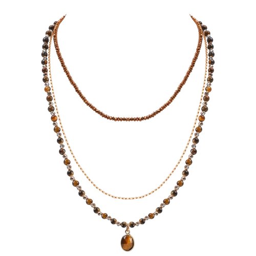 Bohemian Beaded Choker Necklaces for Women Handmade Multilayered Hippie Necklaces Boho Natural Stone Tiger Eye Beads Strand Vintage Opal Stone Pendant Statement Necklace Jewelry Gift for Girls, Brown