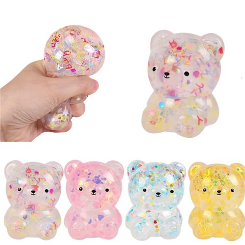 Dhjrefhhd 1Pccs Squeeze Toys Letter Sequins Candy-Bear Stress Relief Toy Hand Fidget Sensory Office Desk Squishy Toy (Light Pink or Randomly Color)