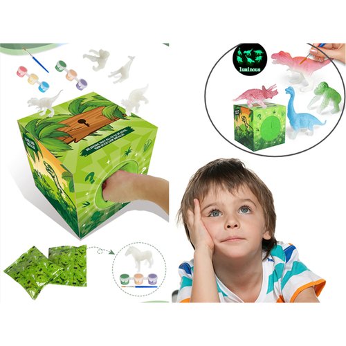 Heyfriday Child Glow in Dark Dinosuars Mystery Box Graffiti & Creative DIY Painting Kit with Brush, and Palette, Pigments Surprise Painting Box Great Gift for Girls & Boys