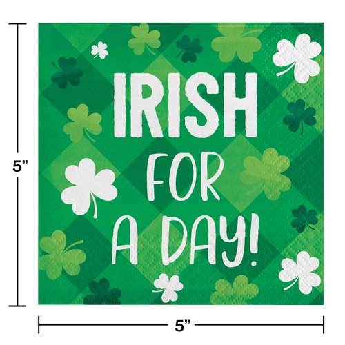 Creative Converting Shamrocks Irish for a Day Beverage Napkins, 5", Multi-color