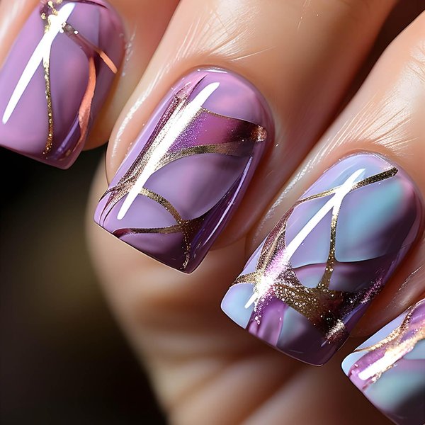 RTKHFZE Press on Nails Medium Square Fake Nails Blue Purple Gradient Press On False Nails with Designs Glossy Swirl Acrylic Press on Nails for Women Girls Glue on Nails Stick on Nails