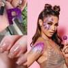 Silver and Purplish Red Holographic Chunky Glitter Cosmetic Body Hair Face Eye Nail for Festival Carnival Concert Beauty Rave Accessories Different Shapes 4 Pots 32g/1.12oz+ Quick Dry Primer Glue Gel