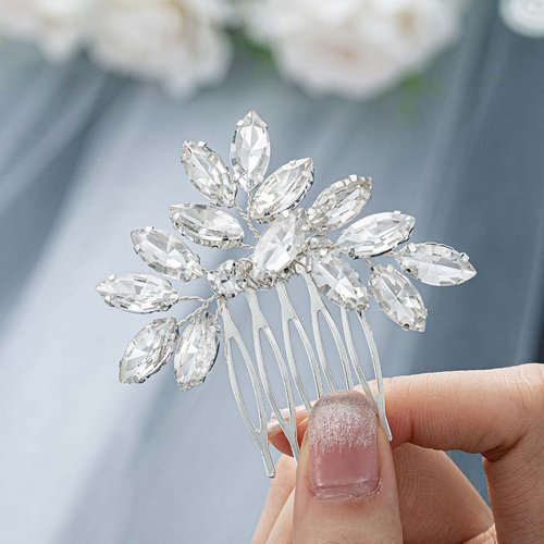Foyte Wedding Hair Comb Crystal Bridal Headpieces Rhinestone Hair Pieces Bridesmaid Side Combs Hair Accessories for Women (silver)